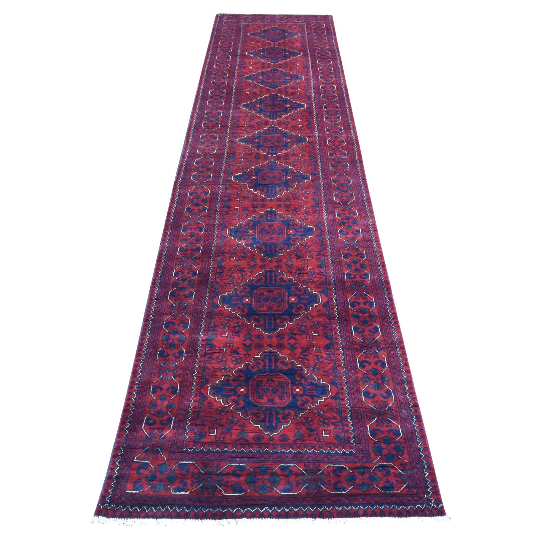2
10 "x13
 Rouge, Afghan Khamyab, Tapis de course en laine douce noué à la main