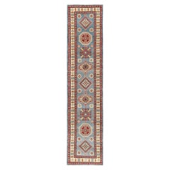 2
10"x13
5" Blue Kazak Geometric Medallions Design Hand Knotted Wool Runner Rug