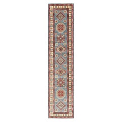 2
10"x13
5" Blue Kazak Geometric Medallions Design Hand Knotted Wool Runner Rug