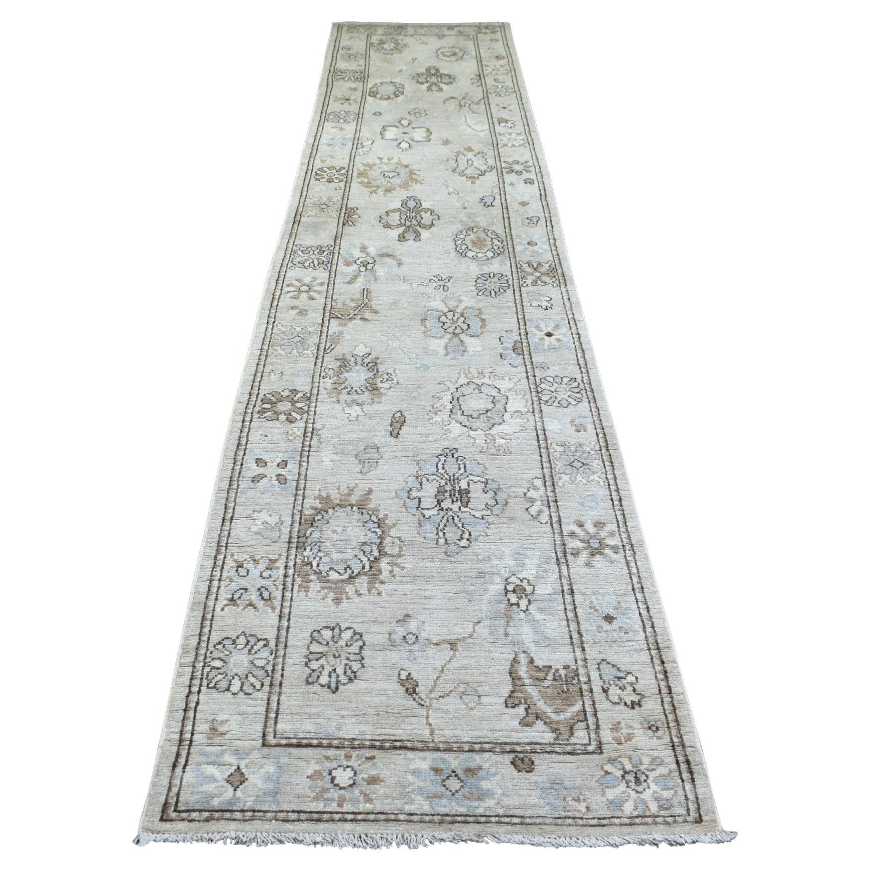 2'10 "x13'9" Grau, Angora Ushak Natural Dyes, Afghanische Wolle Handgeknüpft, Läufer Ru