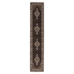 2'10"x14' Black Tabriz Mahi Fish Medallion Design Hand Knotted Wool Runner Rug