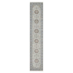 2'10"x14'6" Ivory Nain with Flower Design Wool and Silk Hand Knotted Runner Rug