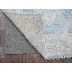 2'10"x15'5" Denim Blue Wool Weft Afghan Angora Oushak Runner Oriental Rug