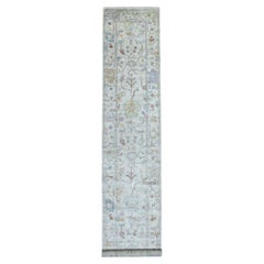 2'10 "x16' Tapis de course noué à la main en laine douce et pelucheuse Angora Oushak Gris Light XL