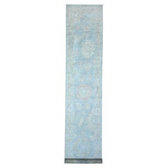 2'10"x16' Ruddy Blue Angora Oushak Hand Knotted XL Runner Oriental Rug