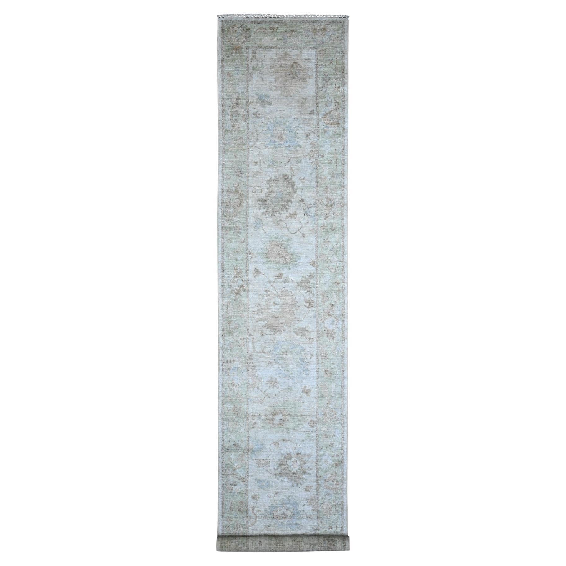 2'10"x16' Silver Gray Natural Dyes Angora Oushak Oversized Oriental Runner Rug For Sale