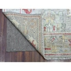 2'10"x17' Gray Afghan Angora Oushak with Touches of Red Hand Knotted Wool Rug
