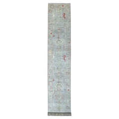 2'10"x17' Gray Afghan Angora Oushak with Touches of Red Hand Knotted Wool Rug