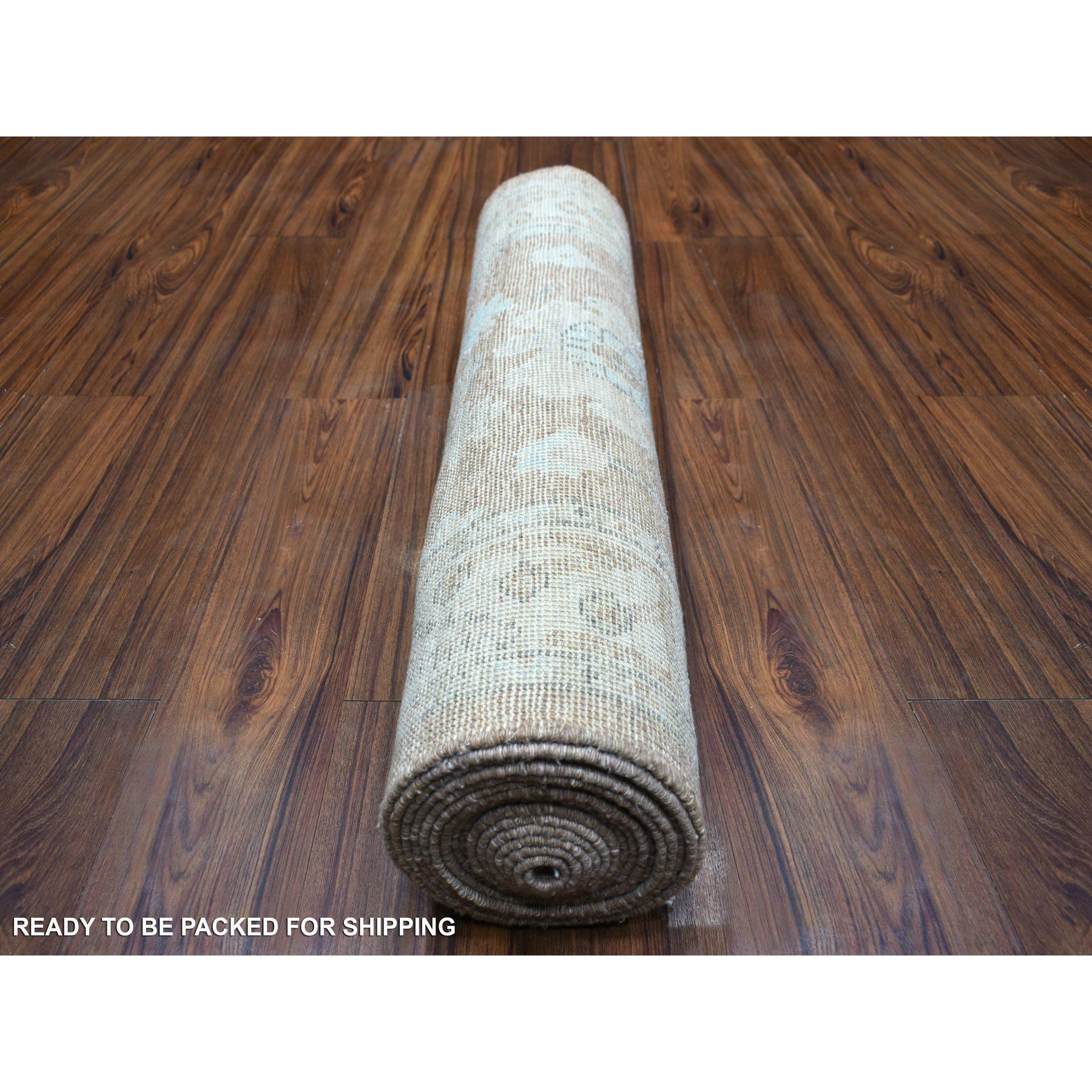 Afghano Tappeto Runner Marrone Flowing Design Angora Ushak annodato a mano 2'10 