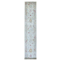2'10"x17'3" Hand Knotted Gray Angora Oushak With Soft & Supple Wool Runner Rug