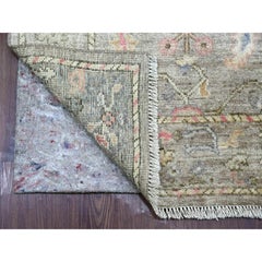 2'10 "x17'4" Faded Brown Hand Knotted Angora Oushak Leaf Design Wolle Läufer Teppich
