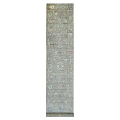2'10 "x17'4" Faded Brown Hand Knotted Angora Oushak Leaf Design Wolle Läufer Teppich