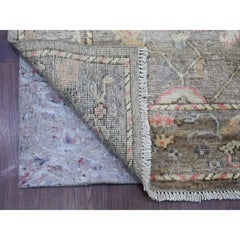 2'10"x17'6" Coffee Brown Angora Oushak Leaf Design Hand Knotted Wool Runner Rug
