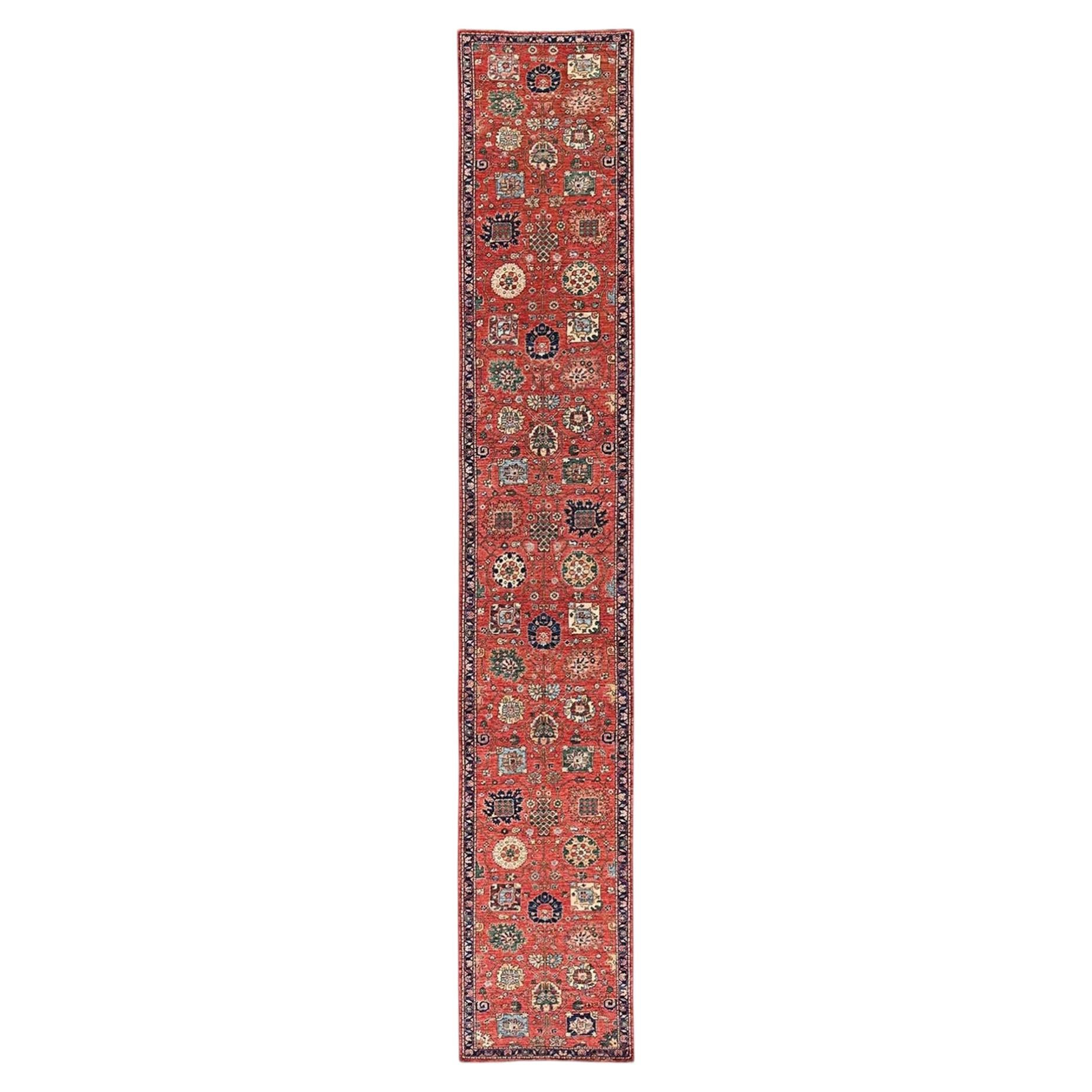 2'10"x17'7" Red Northwest Zoroastrian Design Hand Knotted Pure Wool Runner Rug
