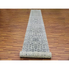 2'10"x18' Ivory Mamluk Dynasty Tone on Tone Hand Knotted Wool Runner Rug