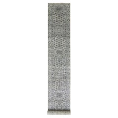 2'10"x18' Ivory Mamluk Dynasty Tone on Tone Hand Knotted Wool Runner Rug