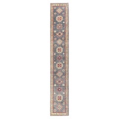 2
10"x18
7" Misty Gray Hand Knotted Pure Wool Kazak Medallions Design Runner Rug