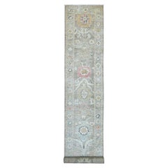 2'10 "x19' Alfombra Corredera XL de Lana Anudada a Mano con Diseño de Hojas de Angora Oushak Marrón Descolorido