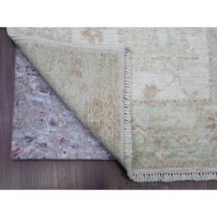 2'10"x19' White Afghan Angora Oushak Leaf Design Hand Knotted Wool Runner Rug