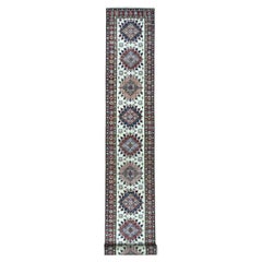 2'10 "x19'1" Super Kazak Geometric Design XL Runner Tappeto in pura lana annodato a mano