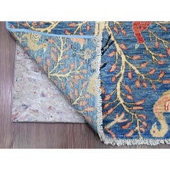2'10"x23'6" Blue Peshawar Birds of Paradise Design Wool Hand Knotted Runner Rug