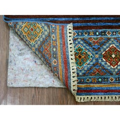 2'10"x3'10" Cerulean Blue Wool Hand Knotted Afghan Super Kazak Sample Mat Rug