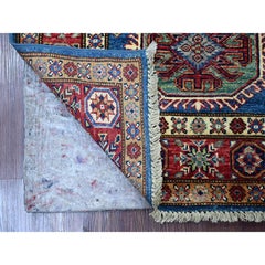 2'10"x4' Cerulean Blue Afghan Super Kazak Geometric Medallions Design Wool Rug
