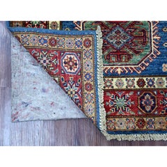 2'10"x4' Cerulean Blue Afghan Super Kazak Hand Knotted Wool Sample Mat Rug