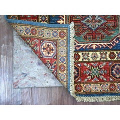 Tappeto campione in lana Super Kazak afgano annodato a mano blu ceruleo 2'10 "x4'