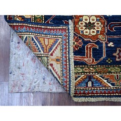 2'10"x4' Navy Blue Afghan Super Kazak Hand Knotted Pure Wool Oriental Rug