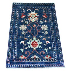 2'10" x 4' marineblauer, handgeknüpfter, weicher und farbenfroher Sultani-Teppich aus Wolle