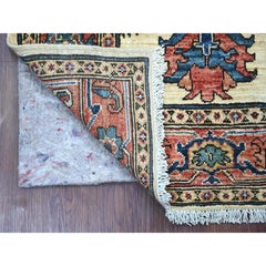 2'10"x4'1" Ivory Hand Knotted Heriz Design High Mountain Wool Hand Knotted Rug