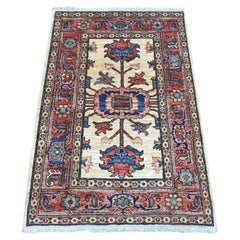 2'10"x4'1" Ivory Hand Knotted Heriz Design High Mountain Wool Hand Knotted Rug