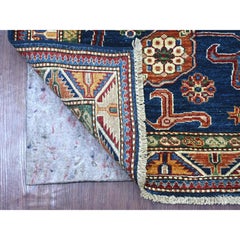 2'10"x4'1" Navy Blue Afghan Super Kazak Hand Knotted Pure Wool Oriental Rug