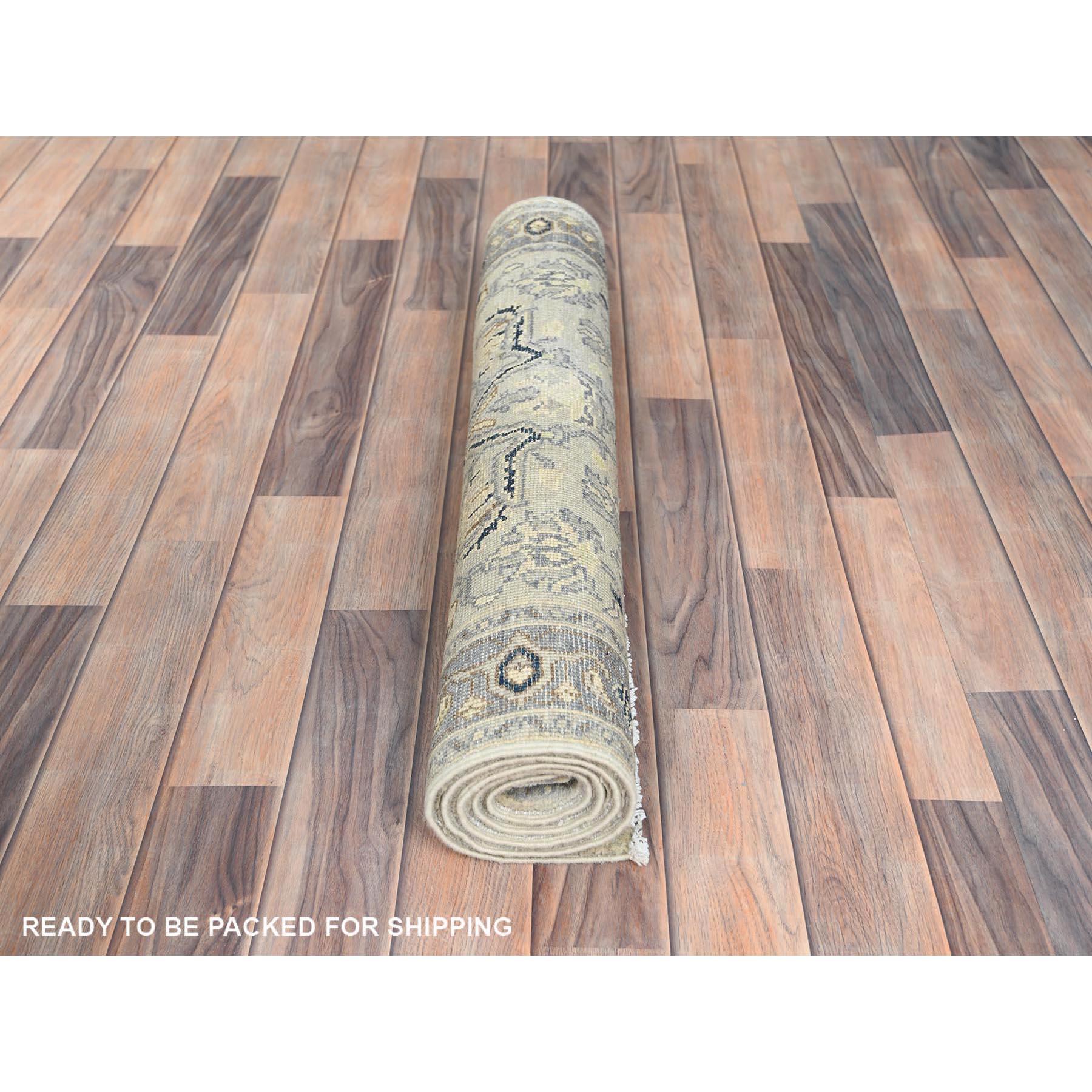 Annodato a mano Tappeto orientale afghano beige Peshawar Heriz in lana annodato a mano 2'10 