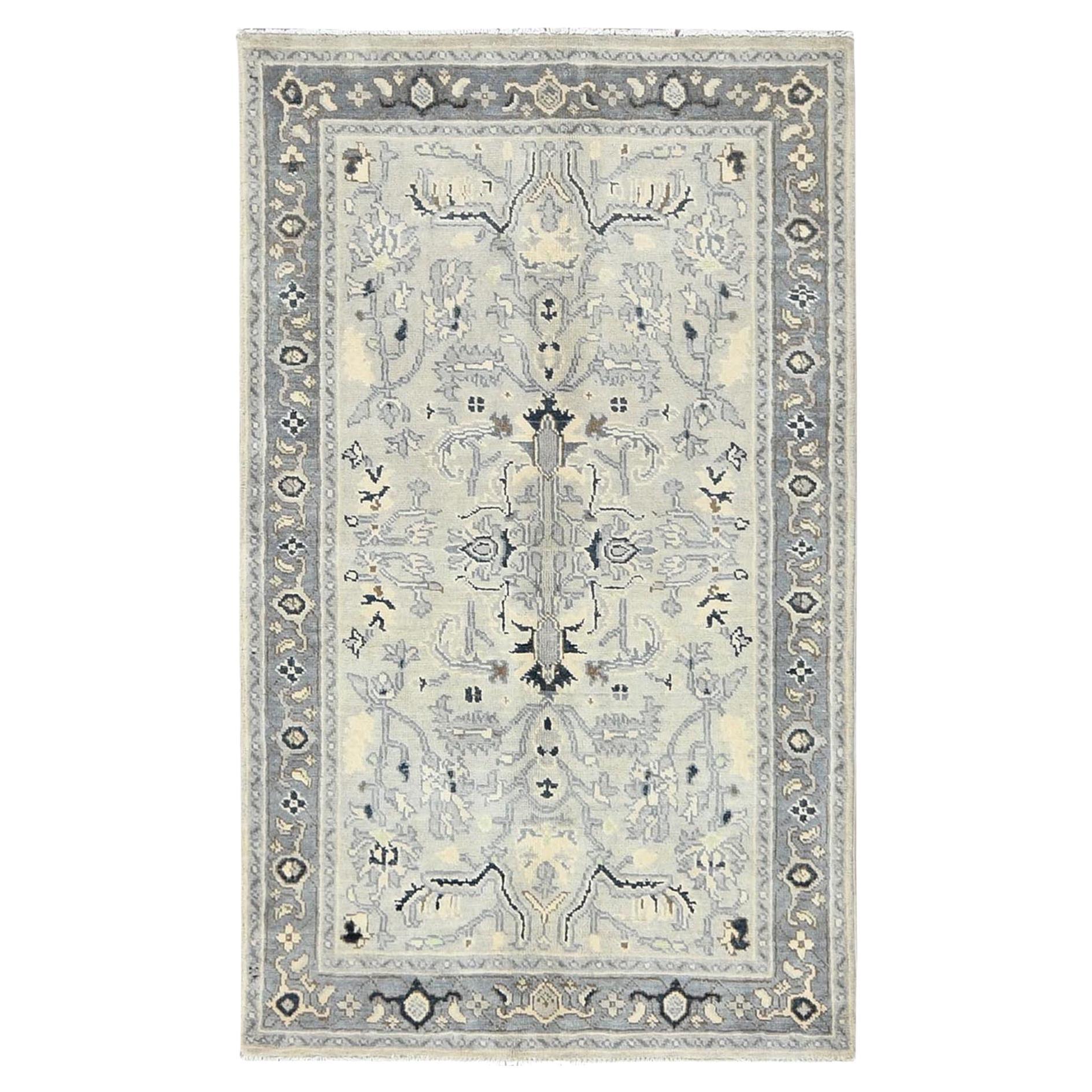 Tappeto orientale afghano beige Peshawar Heriz in lana annodato a mano 2'10 "x4'10" in vendita
