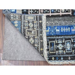 2'10"x4'10" Blue Folk Art Kashkuli Gabbeh Hand-Knotted Natural Wool Nomad Rug