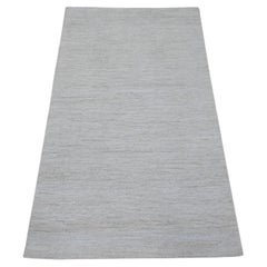2'10"x4'10" Ivory Plain Solid Pattern Hand Knotted Hand Spun Ghazni Wool Rug