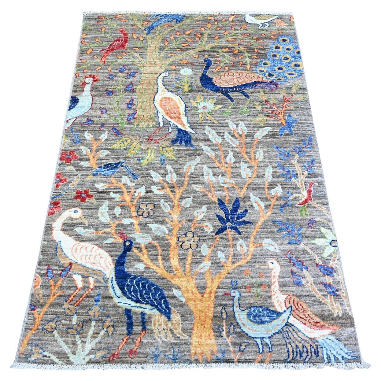 2'10 "x4'10" Taupe Gray Tappeto orientale afghano di lana morbida Peshawar annodato a mano