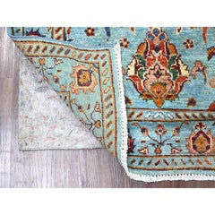 2'10"x4'3" Sky Blue Afghan Sultani Pomegranate Design Hand Knotted Wool Mat Rug