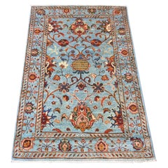 2'10"x4'3" Sky Blue Afghan Sultani Pomegranate Design Hand Knotted Wool Mat Rug