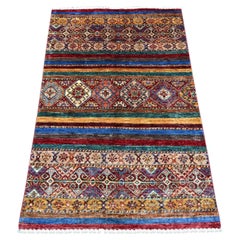 2'10"x4'4" Rust Red Pure Wool Hand Knotted Afghan Super Kazak Sample Mat Rug