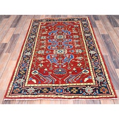 2'10 "x4'7" Barn Red, Serapi Heriz Design, Tappeto orientale in morbida lana annodata a mano