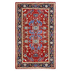 2'10"x4'7" Barn Red, Serapi Heriz Design, Soft Wool Hand Knotted Oriental Rug