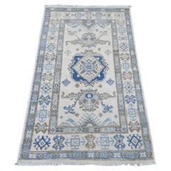 2'10 "x4'8" Elfenbein Vintage Look Kazak Geometrisches Medaillon Wolle Handgeknüpft Teppich