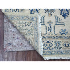 2'10"x4'8" Ivory Vintage Look Kazak with Geometric Motif Hand Knotted Wool Rug