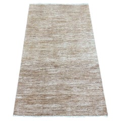 2'10"x4'9" Brown Plain Solid Pattern Hand Knotted Hand Spun Ghazni Wool Rug