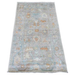 2'10"x4'9" Gray Afghan Angora Oushak All Over Pattern Hand Knotted Pure Wool Rug
