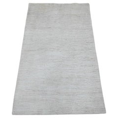 2'10"x4'9" Ivory Plain Solid Pattern Hand Knotted Hand Spun Ghazni Wool Rug