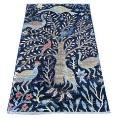 2'10"x4'9" Millennium Blue Hand Knotted Soft Wool Afghan Peshawar Rug